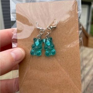 Hand-pieced Teal Bear Earrings